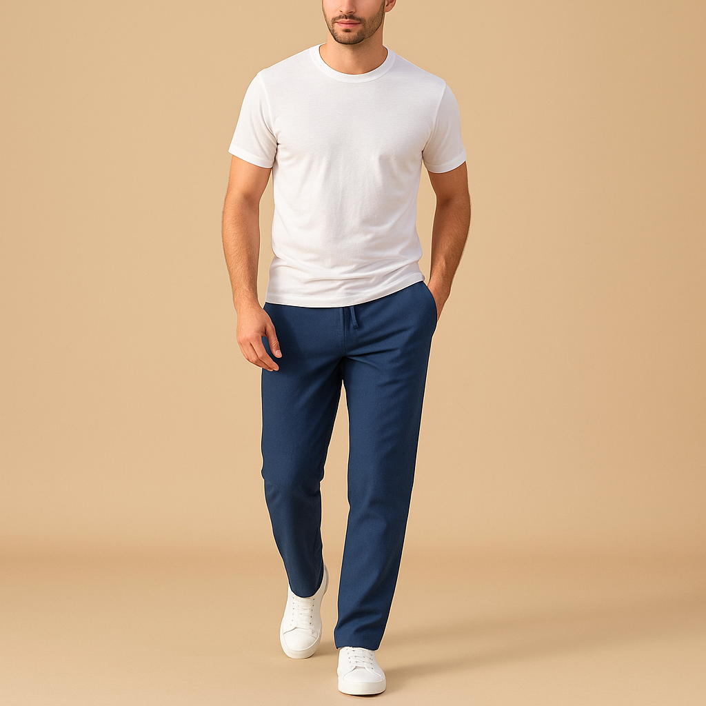 Men’s casual cotton pants with elastic waistband, ideal for relaxing at home, casual outfits, and comfortable everyday wear.