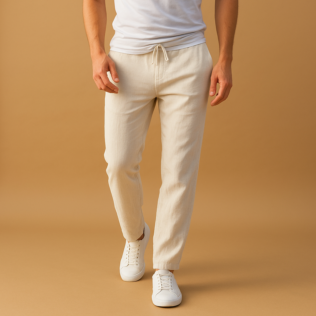 Men’s casual cotton pants with elastic waistband, ideal for relaxing at home, casual outfits, and comfortable everyday wear.