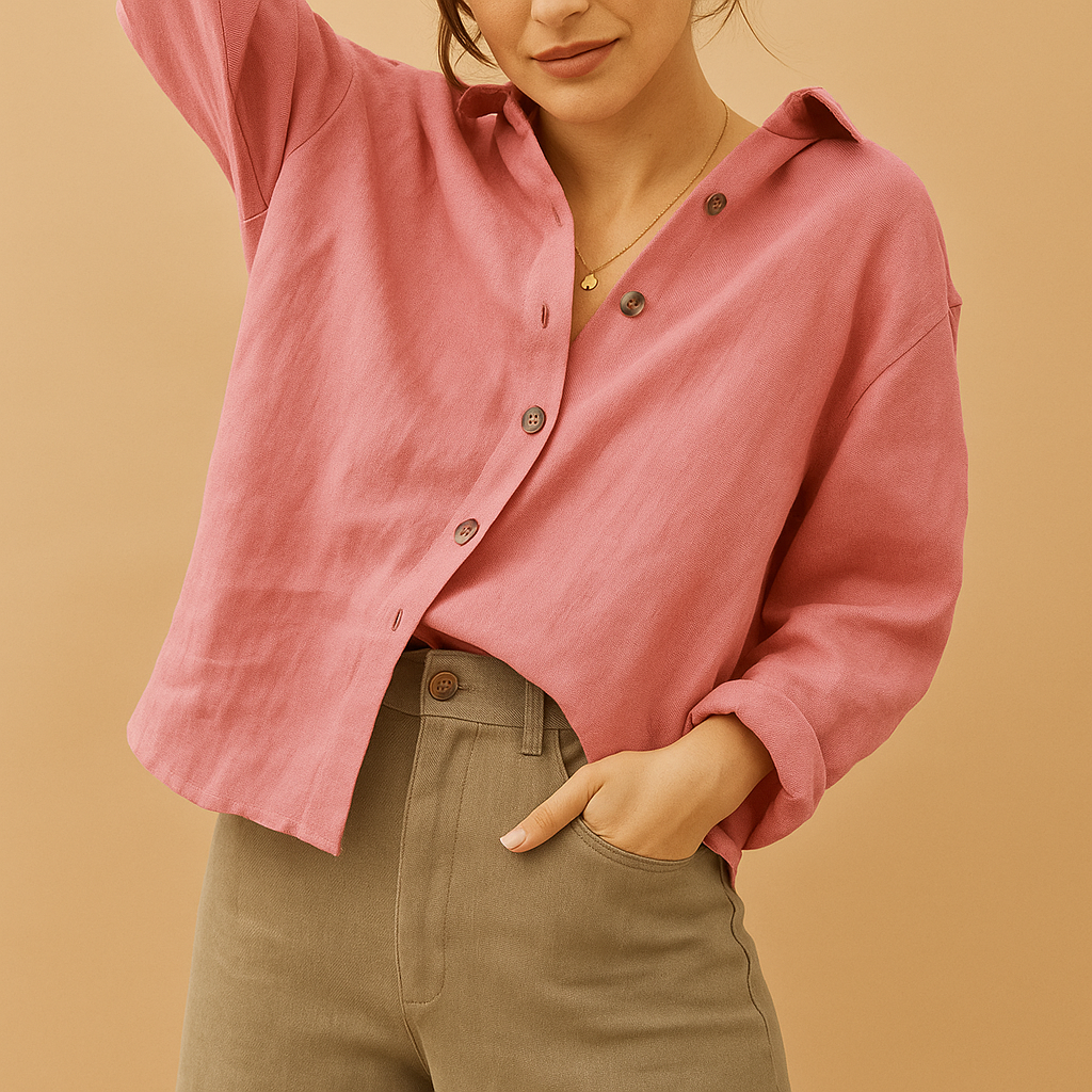 Casual women’s blouse with a feminine fit, perfect for everyday wear, casual outfits, or a stylish formal look.