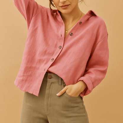 Casual women’s blouse with a feminine fit, perfect for everyday wear, casual outfits, or a stylish formal look.