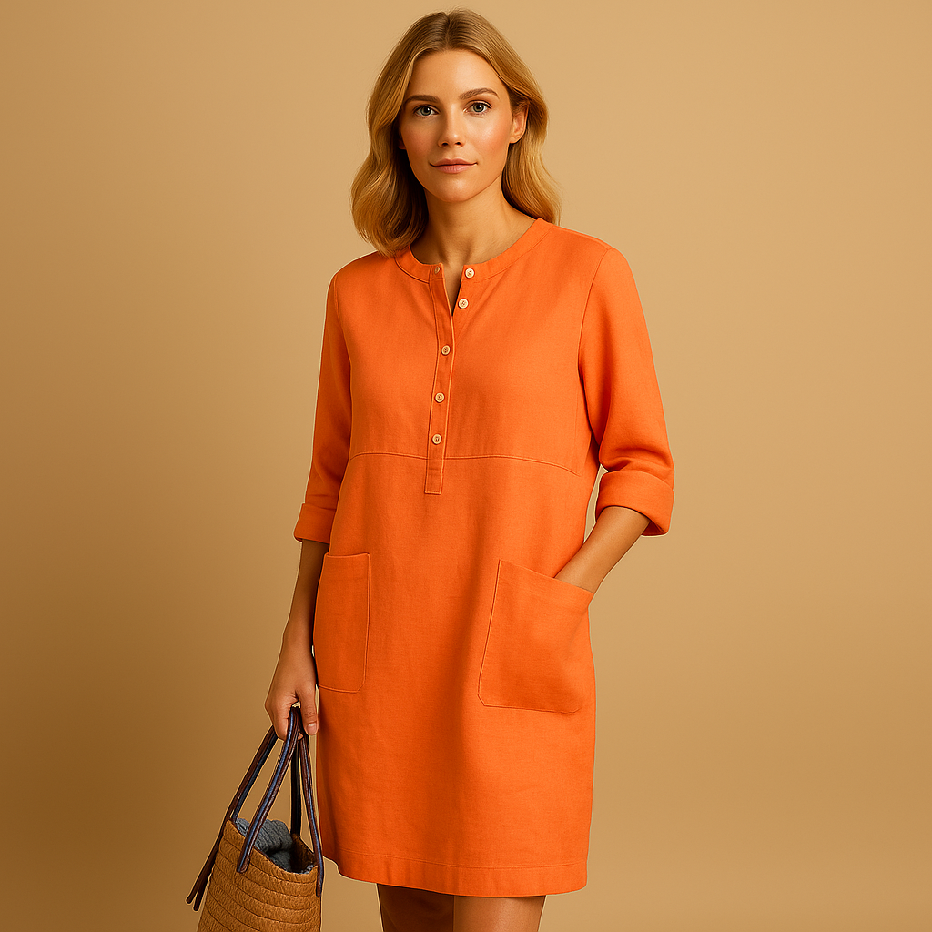 Women’s casual long button dress with rolled sleeves and side pockets in beige, olive green, and black, perfect for daily wear and relaxed outings.