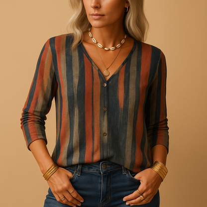 Women’s casual long sleeve printed top with a comfortable fit and mixed print design, suitable for daily wear, office looks, and trendy outfits.