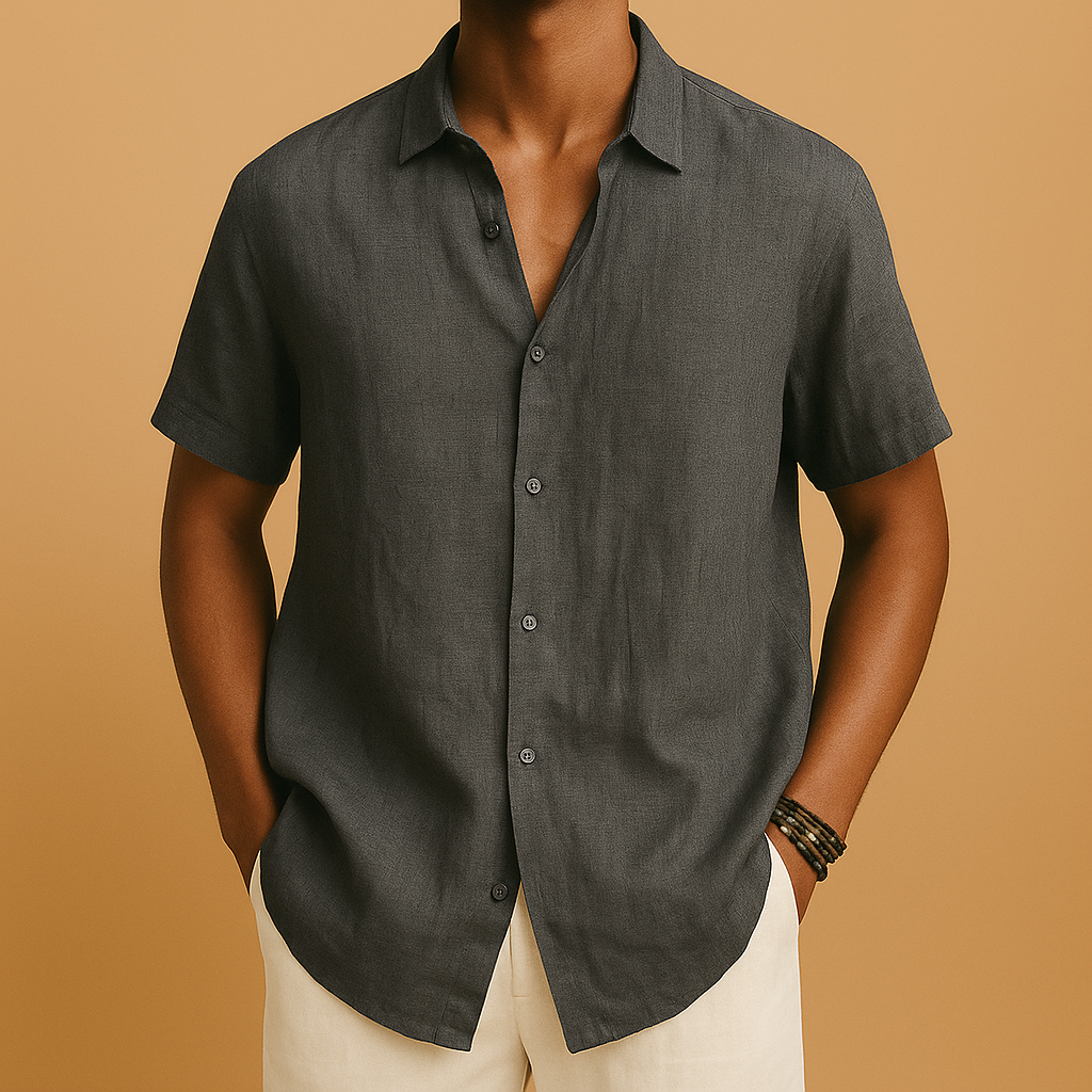 Casual short sleeve summer shirt for men with a regular fit and classic collar, ideal for vacations, beach walks, and relaxed everyday outfits.