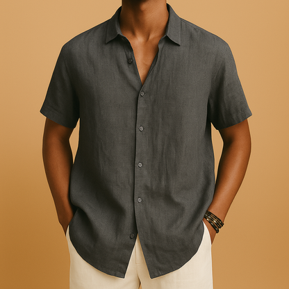 Casual short sleeve summer shirt for men with a regular fit and classic collar, ideal for vacations, beach walks, and relaxed everyday outfits.