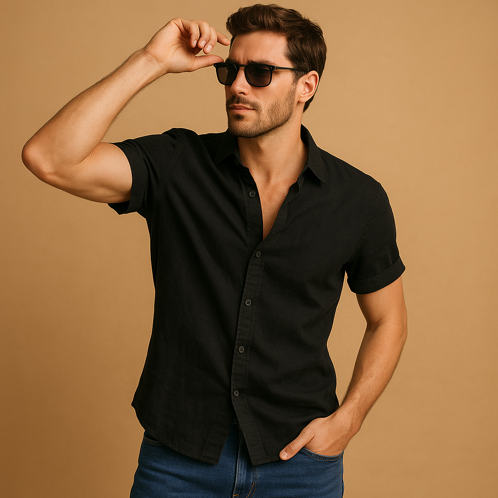 Casual short sleeve summer shirt for men with a relaxed breathable fit, ideal for warm days, beach outings, and everyday summer outfits.