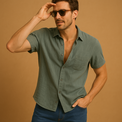 Casual short sleeve summer shirt for men with a relaxed breathable fit, ideal for warm days, beach outings, and everyday summer outfits.