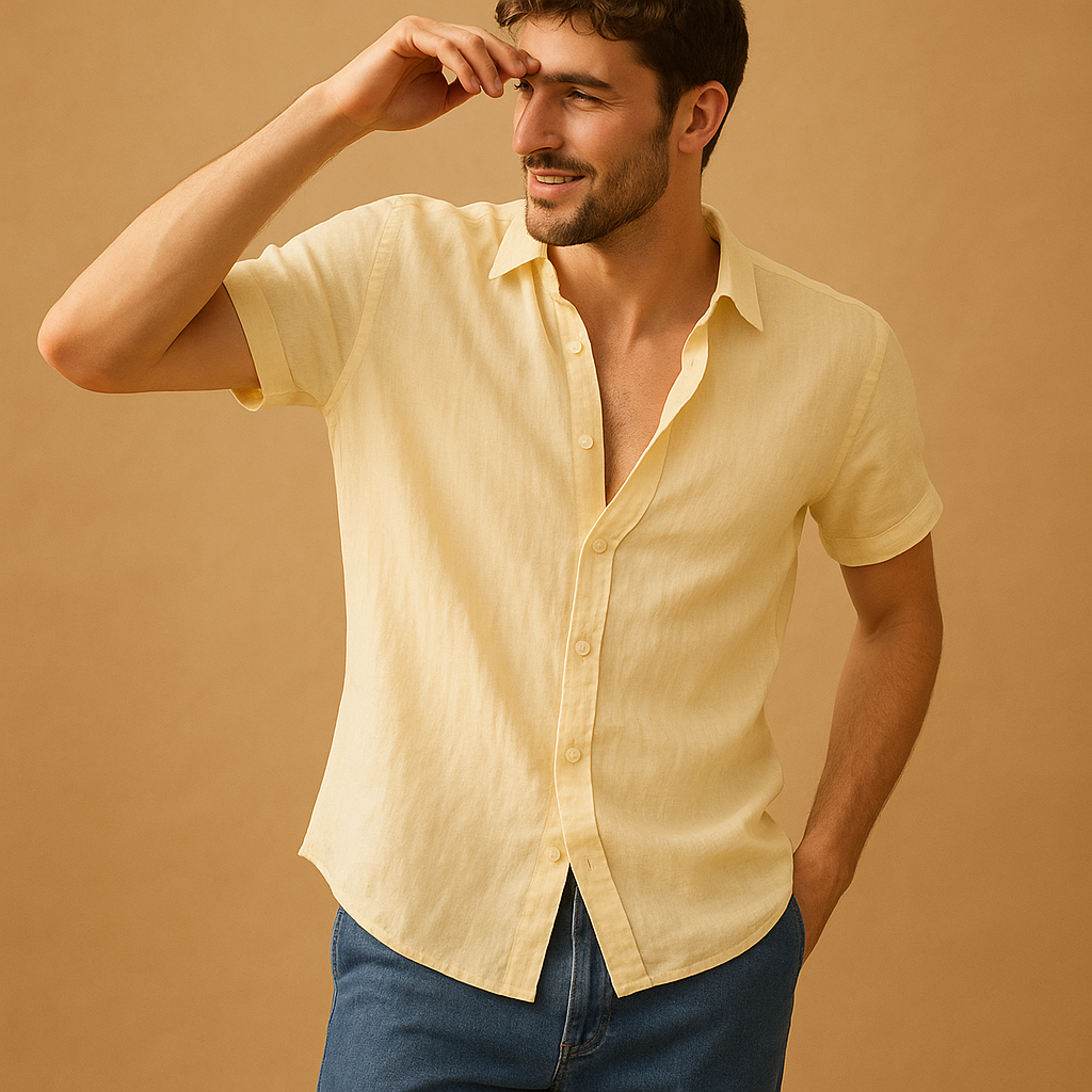 Casual short sleeve summer shirt for men with a relaxed breathable fit, ideal for warm days, beach outings, and everyday summer outfits.