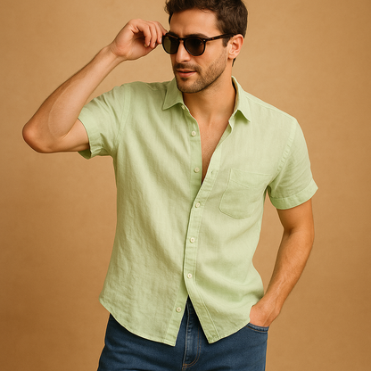 Casual short sleeve summer shirt for men with a relaxed breathable fit, ideal for warm days, beach outings, and everyday summer outfits.