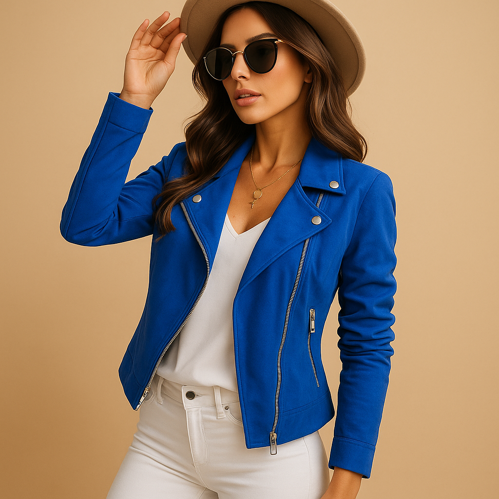 Women’s casual blazer with zipper and long sleeves, perfect for everyday wear, office outfits, and stylish casual looks.