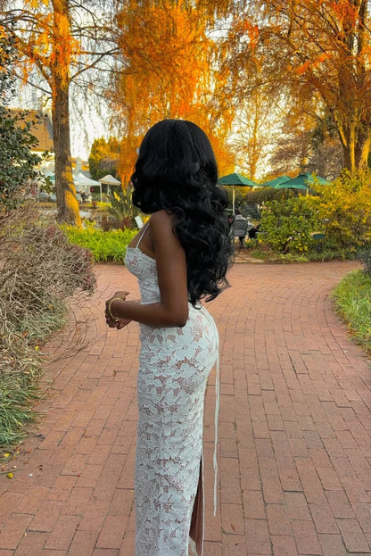 Women's Fitted Lace Maxi Dress White