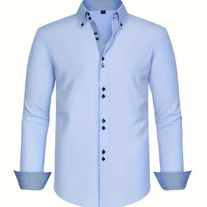 Men's Long Sleeve Button Down Shirt Contrast Trim