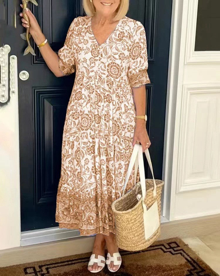 Trendy Low Neck Short Sleeve Summer Dress