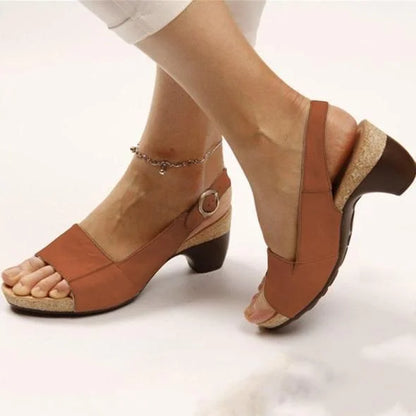 Vivian Women's Block Heel Slingback Sandals Buckle Strap