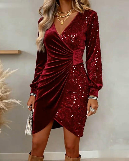 Sparkly Glitter Mini Wrap Dress