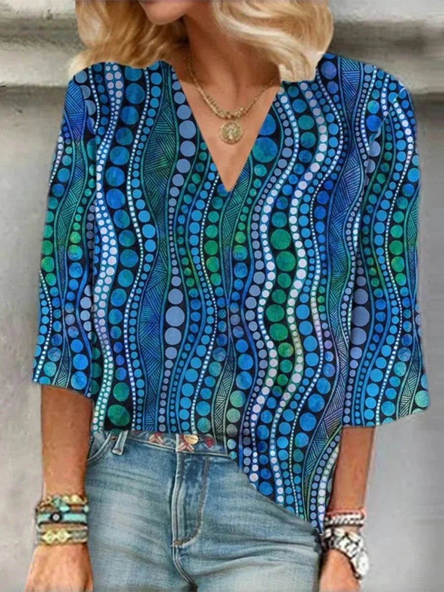 Women's Polka Dot Blouse V-Neck - VibreMode