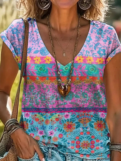 Women's V-Neck T-Shirt Floral Print Casual