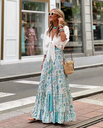 Women's Fall Print A-Line Dress Loose Fit - VibreMode