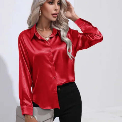 Women's Long Sleeve Satin Blouse Loose Fit