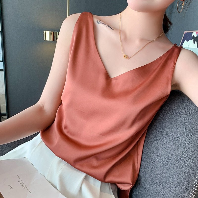 Women's Tank Sleeveless V-Neck Glossy