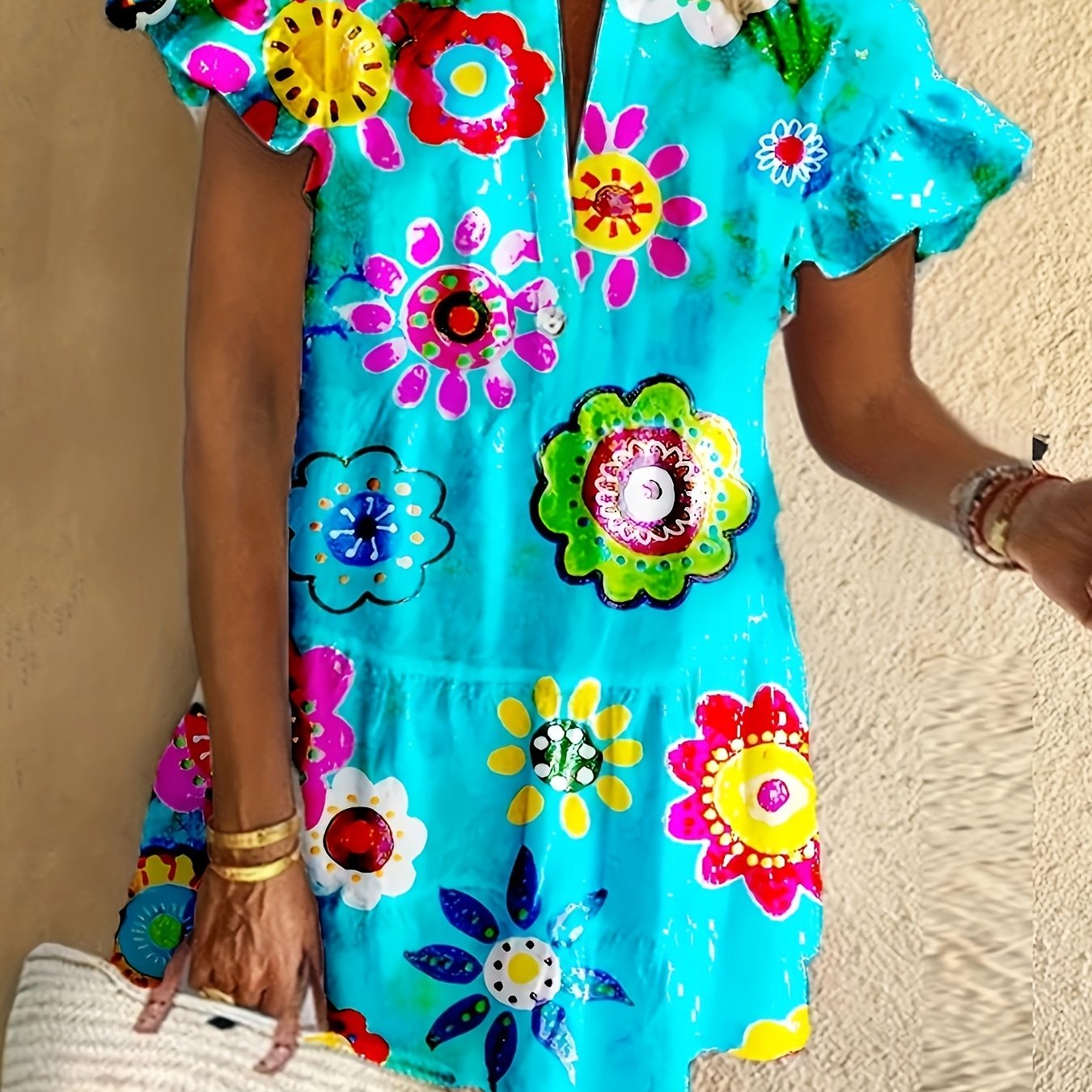 Women's Floral Maxi Dress Flowy Draped Design - VibreMode