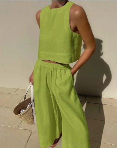 Image of Charlene | Women's Cropped Sleeveless Tank Top and Pants Set