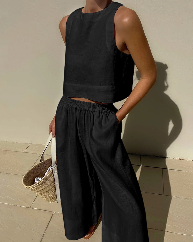 Image of Charlene | Women's Cropped Sleeveless Tank Top and Pants Set