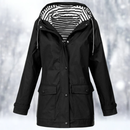 Image of Charlene | Women's Hooded Raincoat Button Front Coat