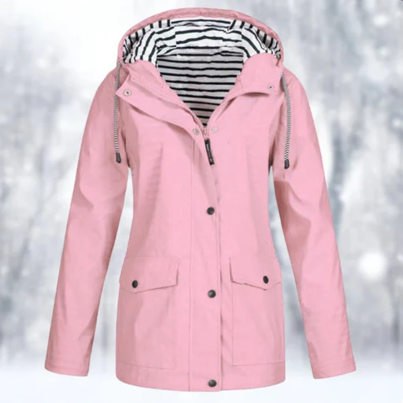 Image of Charlene | Women's Hooded Raincoat Button Front Coat