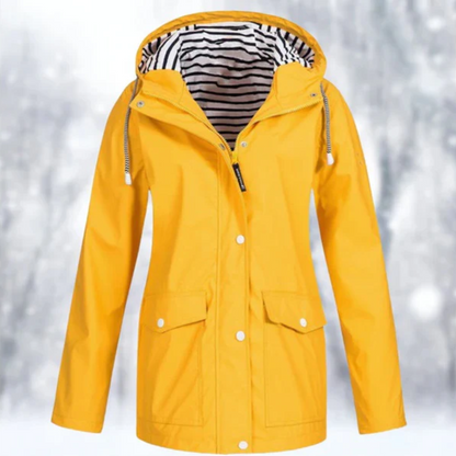 Women's Hooded Raincoat Button Front Coat - VibreMode