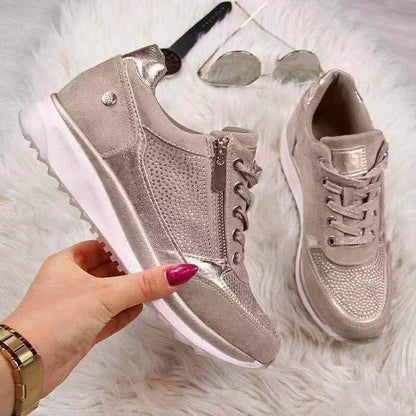 Women's Rhinestone Lace Up Sneakers - VibreMode