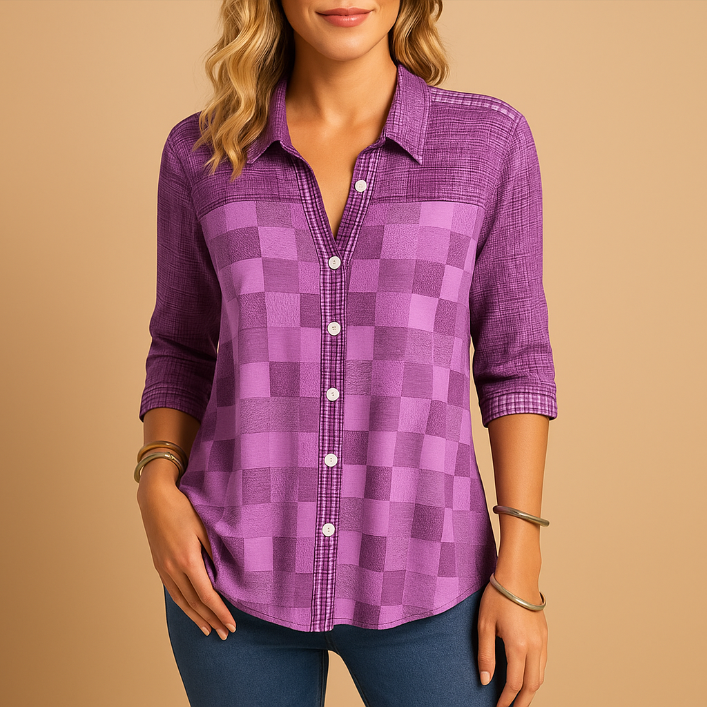 Women's Checked Relaxed Fit Blouse - VibreMode