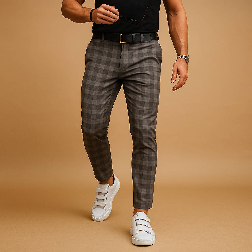 Men’s checked casual pants with relaxed fit and modern pattern, perfect for work, casual outings, and everyday wear.