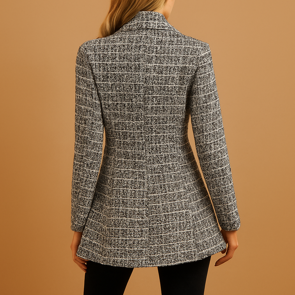 Women’s checked tailored blazer with a flattering fitted silhouette and luxury fabric blend, ideal for work, formal looks, or casual chic outfits.
