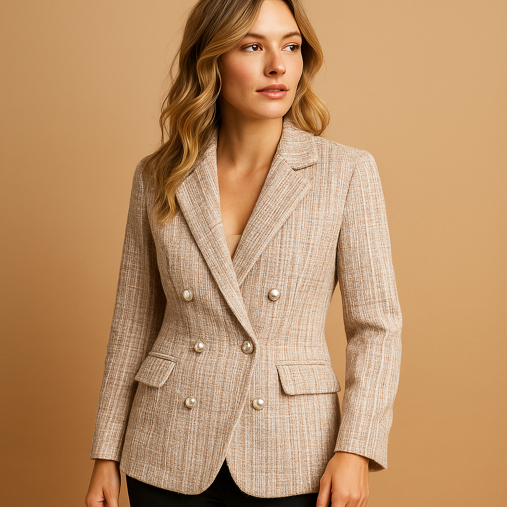 Women’s checked tailored blazer with a flattering fitted silhouette and luxury fabric blend, ideal for work, formal looks, or casual chic outfits.
