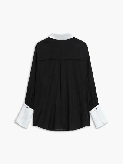 Women's Long Sleeve Sheer Blouse Contrast Cuffs