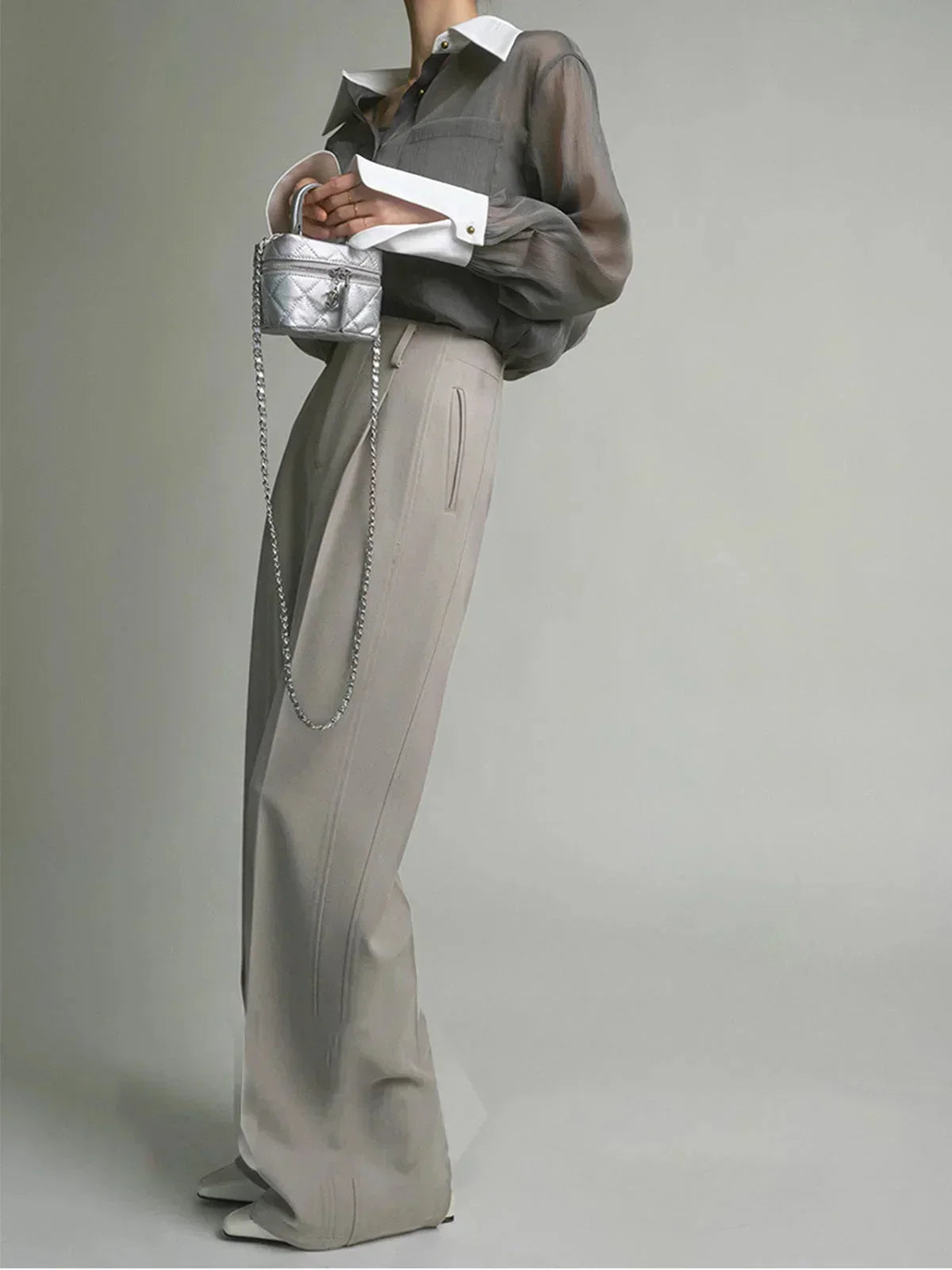 Women's Long Sleeve Sheer Blouse Contrast Cuffs