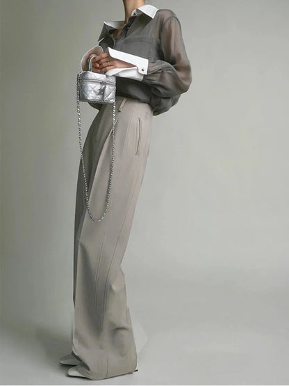 Women's Long Sleeve Sheer Blouse Contrast Cuffs