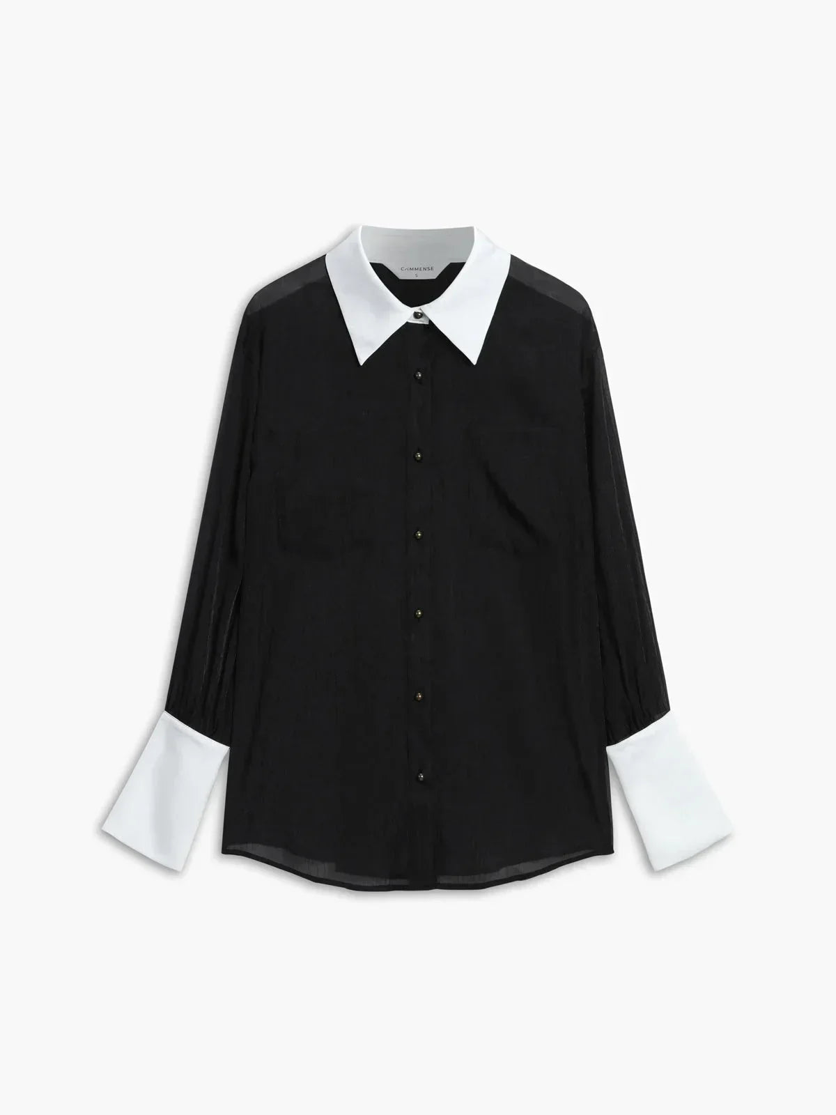 Women's Long Sleeve Sheer Blouse Contrast Cuffs