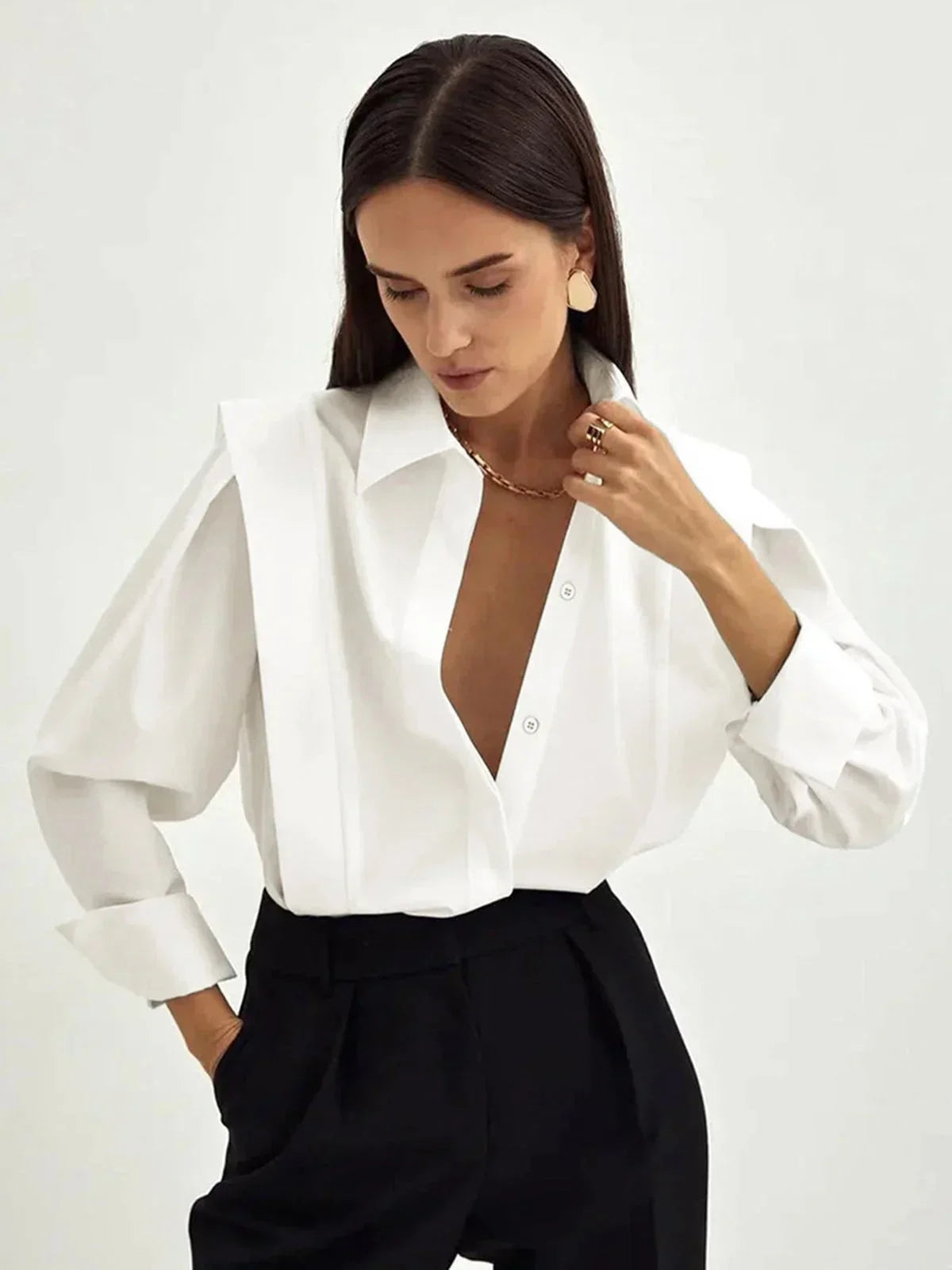 Women's Oversized V-Neck Shirt White