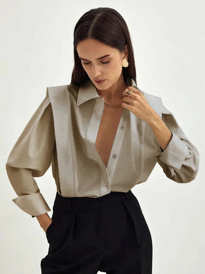 Women's Oversized V-Neck Shirt White