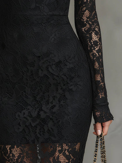 Image of Cheri | Women's Long Sleeve Lace Bodycon Midi Dress