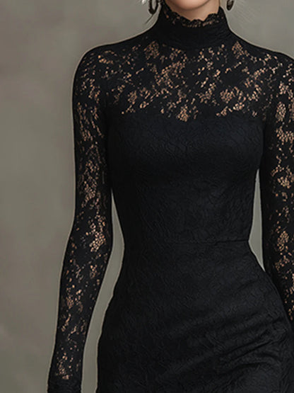 Image of Cheri | Women's Long Sleeve Lace Bodycon Midi Dress