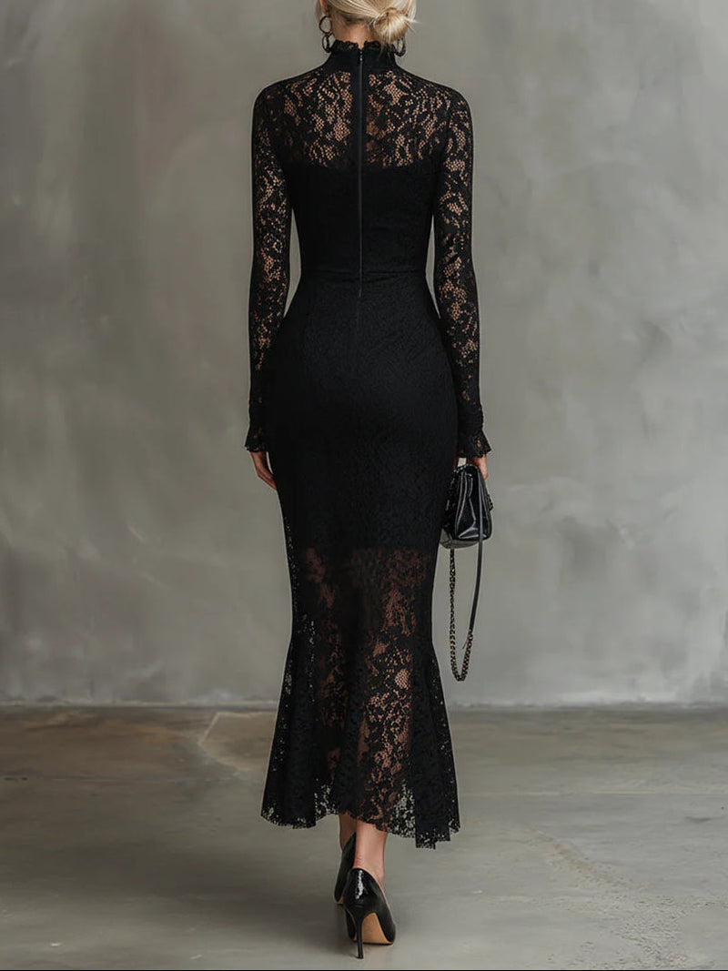 Image of Cheri | Women's Long Sleeve Lace Bodycon Midi Dress
