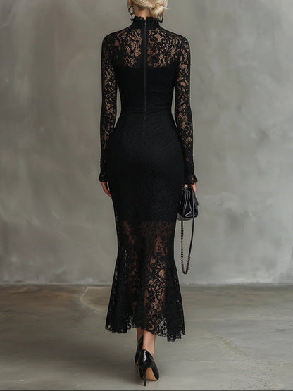 Image of Cheri | Women's Long Sleeve Lace Bodycon Midi Dress