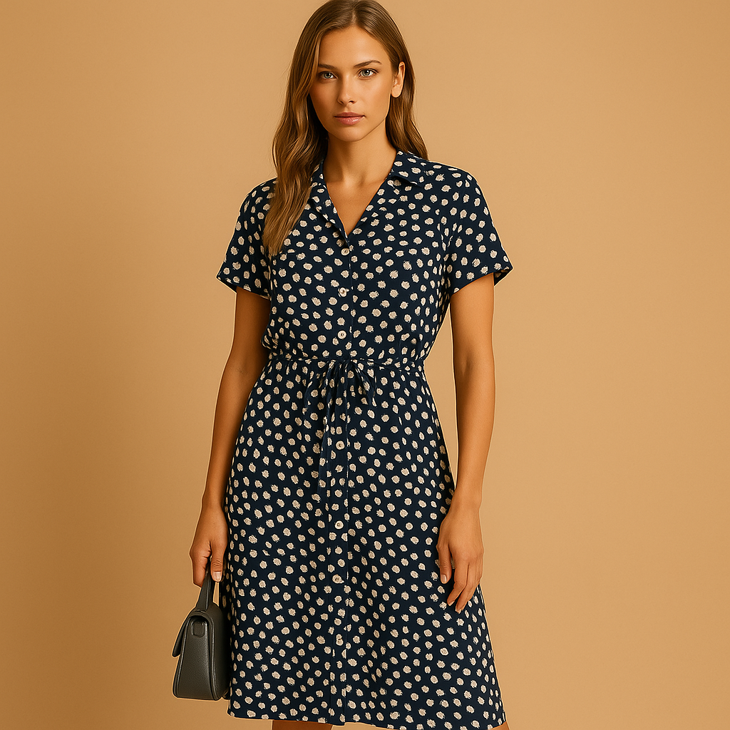 Chic midi dress with short sleeves for women featuring a flattering fit, ideal for office wear, formal events, and casual outings.