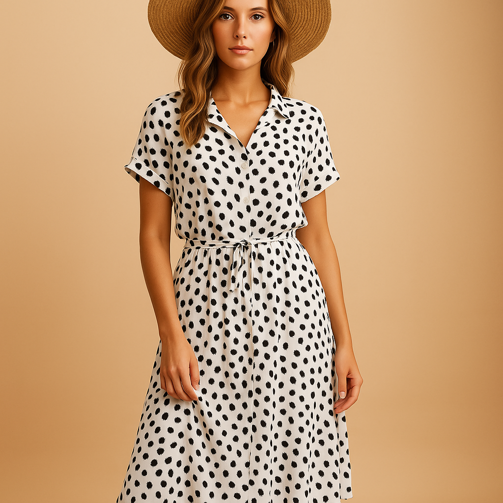 Chic midi dress with short sleeves for women featuring a flattering fit, ideal for office wear, formal events, and casual outings.