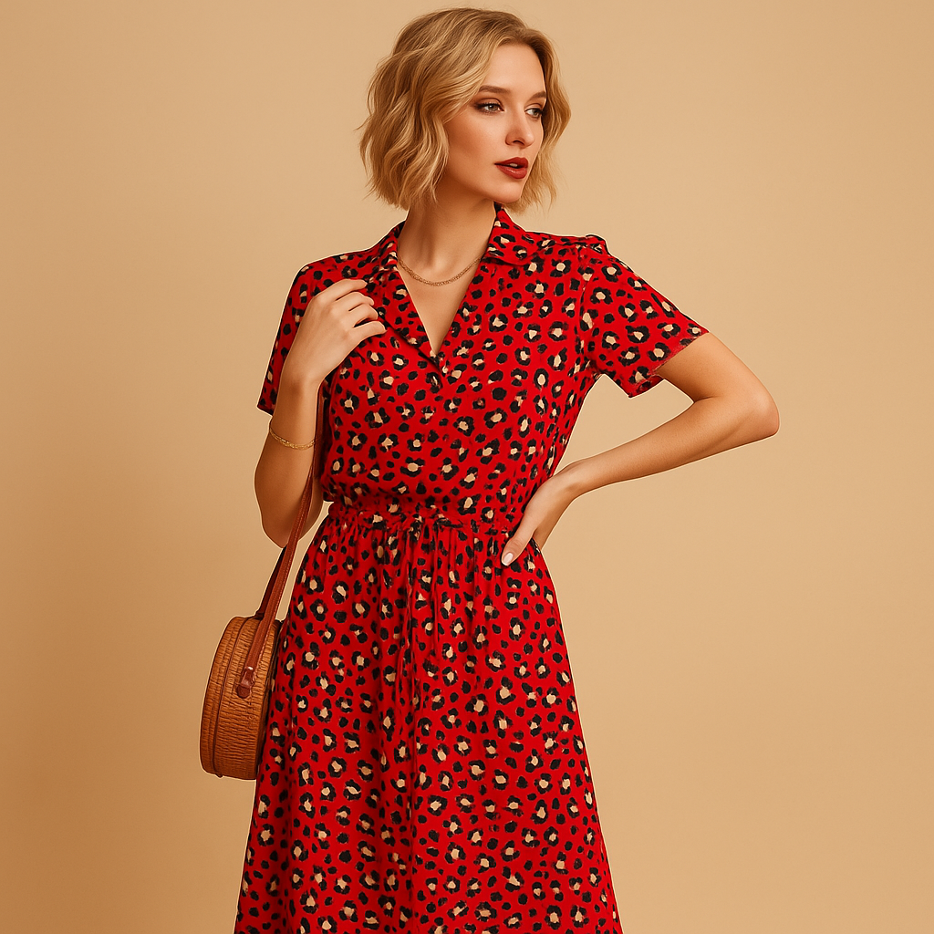 Chic midi dress with short sleeves for women featuring a flattering fit, ideal for office wear, formal events, and casual outings.