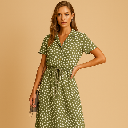 Chic midi dress with short sleeves for women featuring a flattering fit, ideal for office wear, formal events, and casual outings.