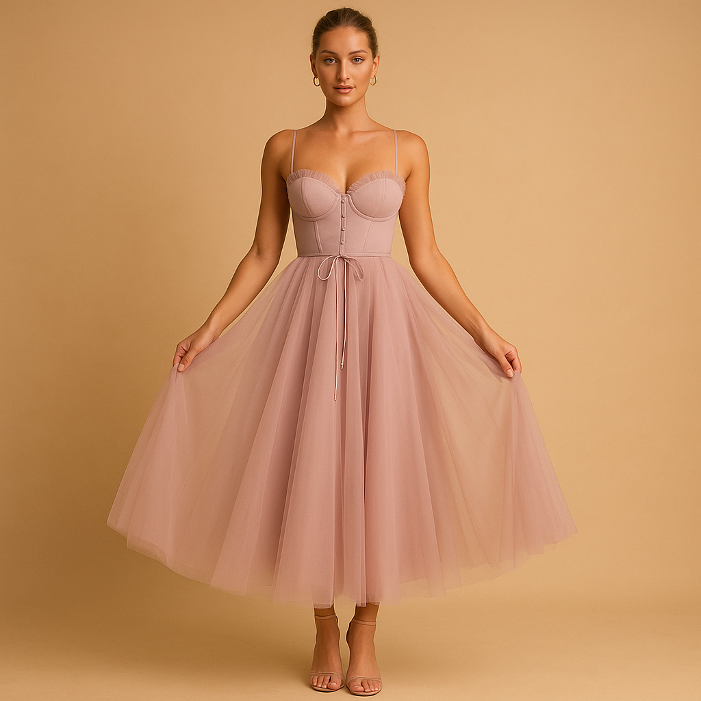 Women’s sleeveless chiffon maxi dress with tulle overlay and round neckline, perfect for weddings, evening parties and formal occasions.