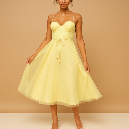 Women’s sleeveless chiffon maxi dress with tulle overlay and round neckline, perfect for weddings, evening parties and formal occasions.